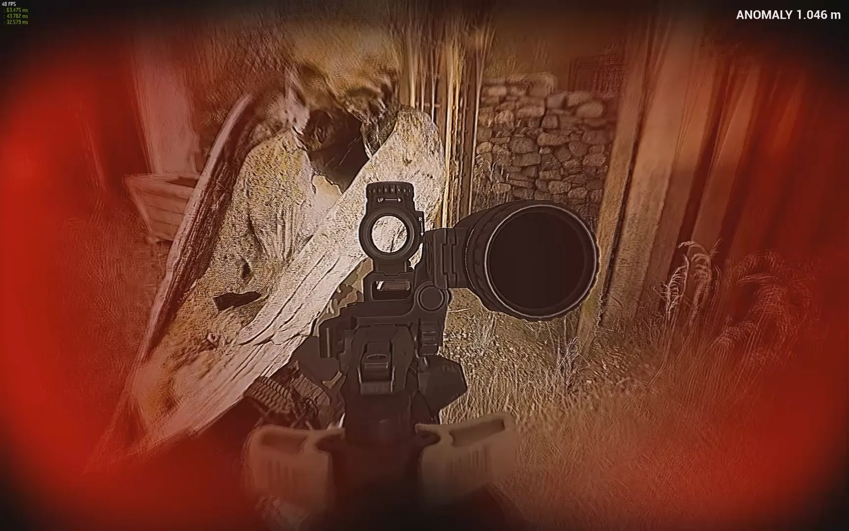 The anomaly at close range, with the player's weapon in view.